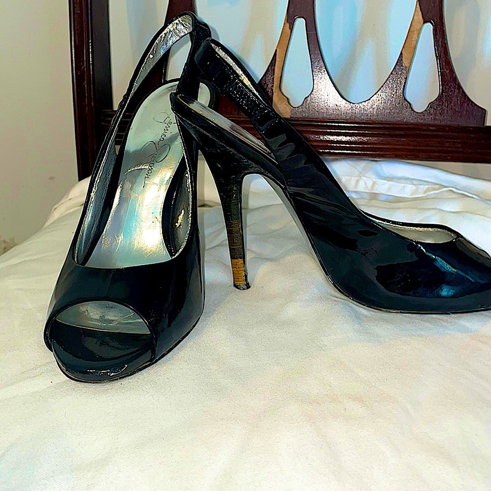 Jessica Simpson Patent Black Detailed Stiletto 7.5